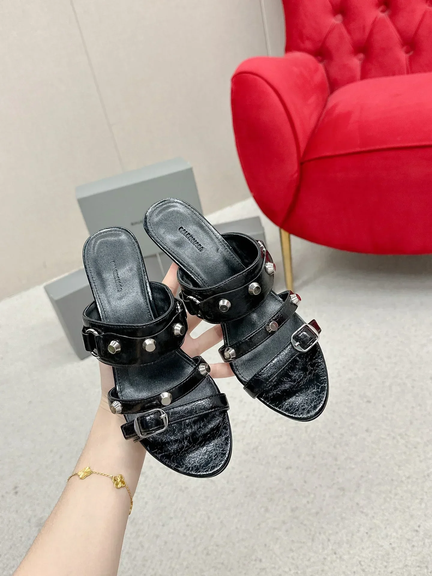 BALENCIAGA Sandals & Mules Patent Leather (Black) EU35-39 B90202607050074 - Image 5