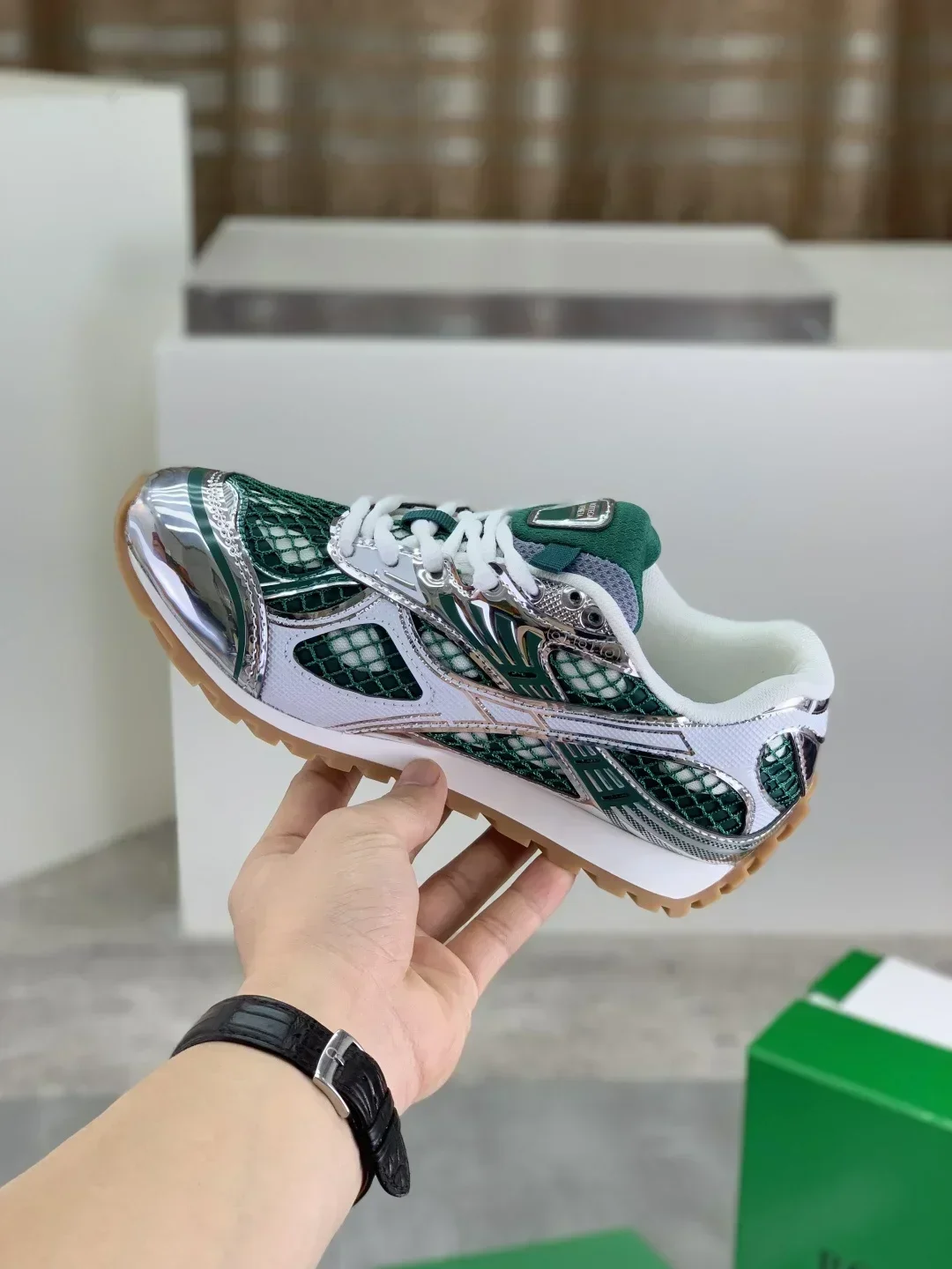 BOTTEGA VENETA Sneakers & Trainers Mesh Leather (Green-Silver-White) EU35-45 B40202607051015 - Image 3