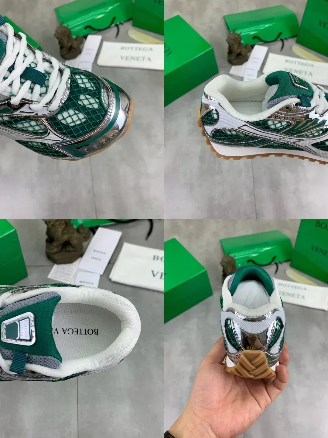 BOTTEGA VENETA Sneakers & Trainers Mesh Leather (Green-Silver-White) EU35-45 B40202607051015 - Image 6