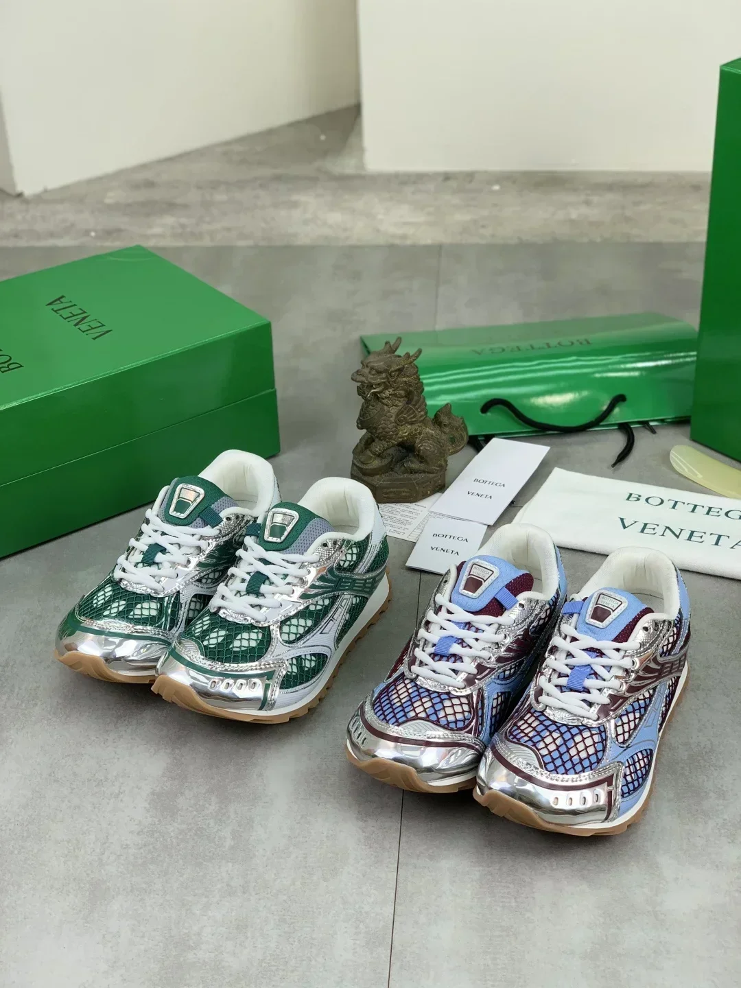 BOTTEGA VENETA Sneakers & Trainers Mesh Leather (Green-Silver-White) EU35-45 B40202607051015 - Image 7