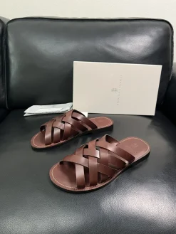 Alternative view of BRUNELLO CUCINELLI Slides & Slippers Calfskin Leather (Brown) EU39-44 C70202607050107