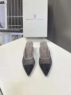 BRUNELLO CUCINELLI Slides & Slippers Fabric Suede (Black-Gray) EU35-41 C80202607050110