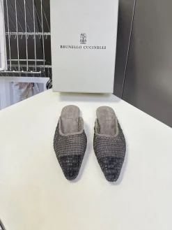 BRUNELLO CUCINELLI Slides & Slippers Mesh Suede (Gray-Black) EU35-41 C70202607050108