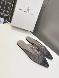 Alternative view of BRUNELLO CUCINELLI Slides & Slippers Mesh Suede (Gray-Black) EU35-41 C70202607050108