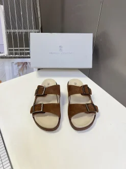 BRUNELLO CUCINELLI Slides & Slippers Suede Leather (Brown-Beige) EU39-45 A60202607050696