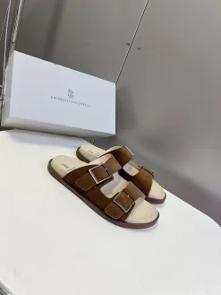 Alternative view of BRUNELLO CUCINELLI Slides & Slippers Suede Leather (Brown-Beige) EU39-45 A60202607050696