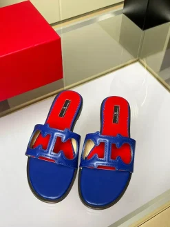 CAROLINA HERRERA Slides & Slippers Calfskin Leather (Blue-Red) EU35-43 A65202607050708