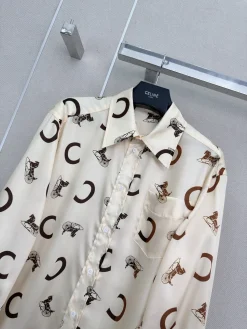 Alternative view of CELINE Shirts & Polos Silk (White-Brown) S-M-L B85202607050143