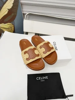 CELINE Slides & Slippers Raffia Calfskin (Brown-Beige) EU35-41 A80202607050715