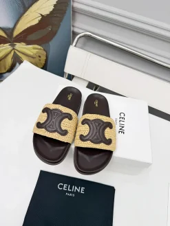 CELINE Slides & Slippers Raffia Calfskin (Brown-Beige) EU35-41 A80202607050716