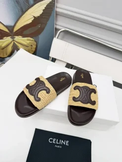 Alternative view of CELINE Slides & Slippers Raffia Calfskin (Brown-Beige) EU35-41 A80202607050716