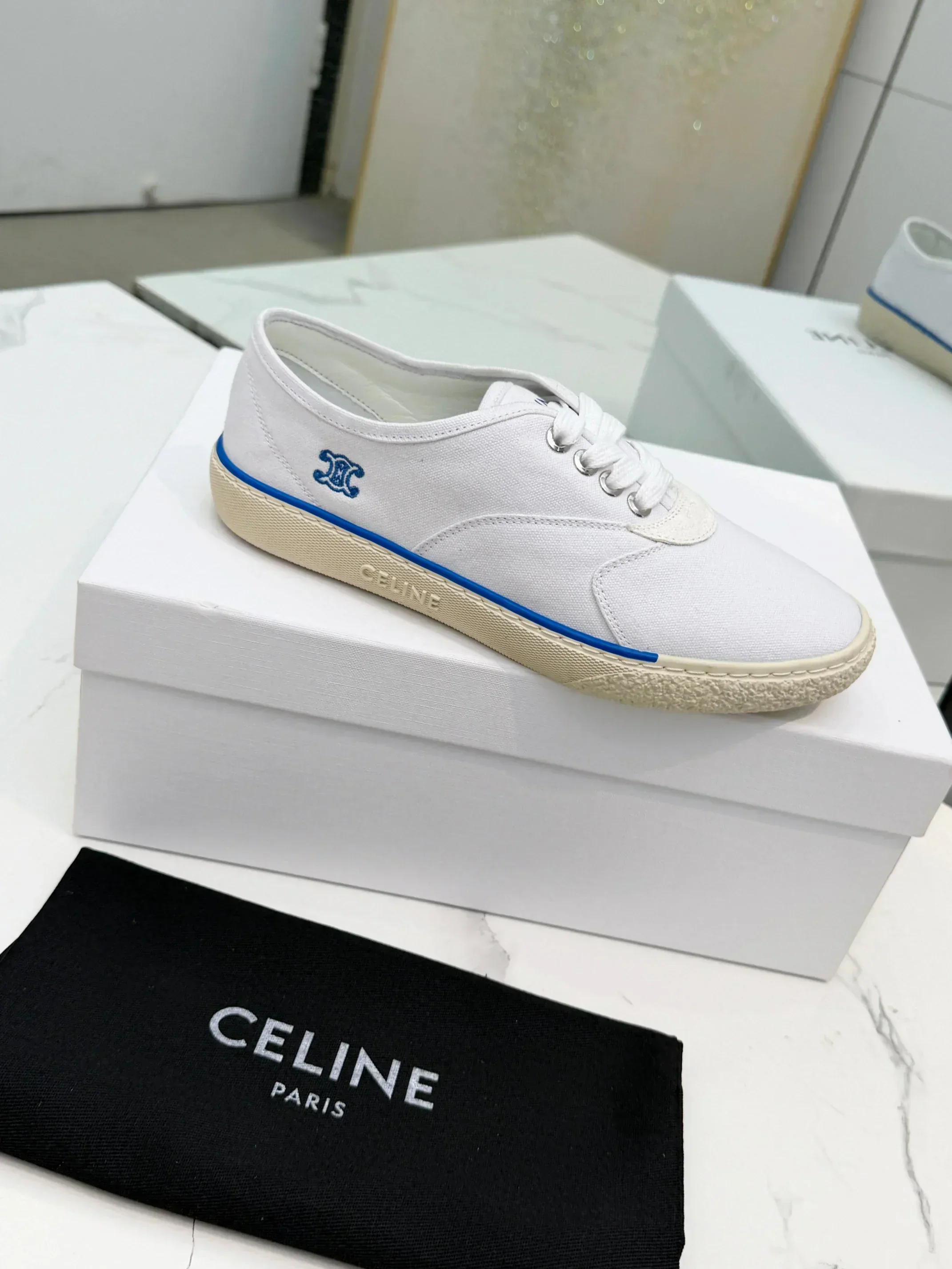 CELINE Sneakers & Trainers Canvas (White-Blue-Beige) EU35-41 A90202607050758