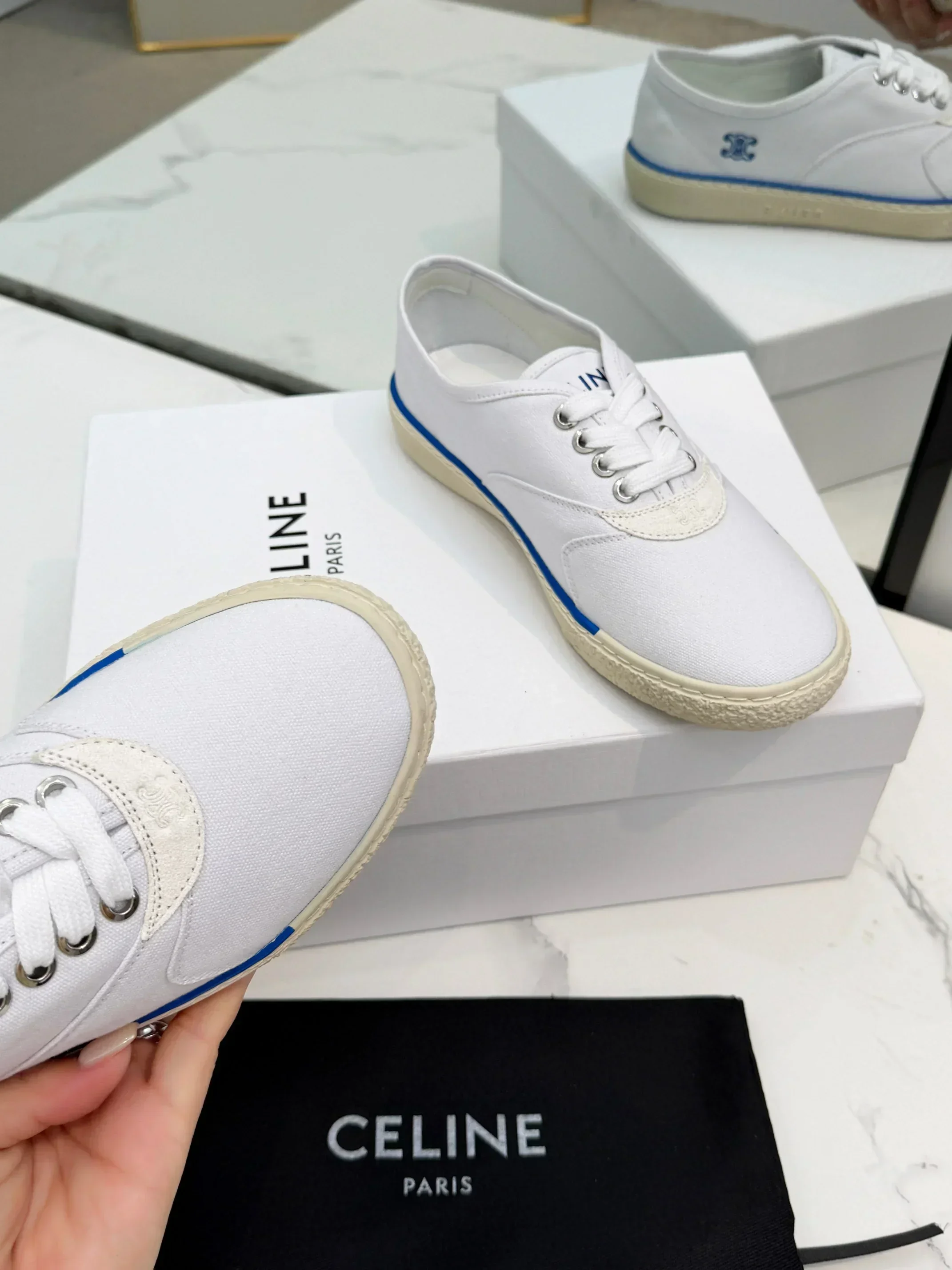 CELINE Sneakers & Trainers Canvas (White-Blue-Beige) EU35-41 A90202607050758 - Image 4