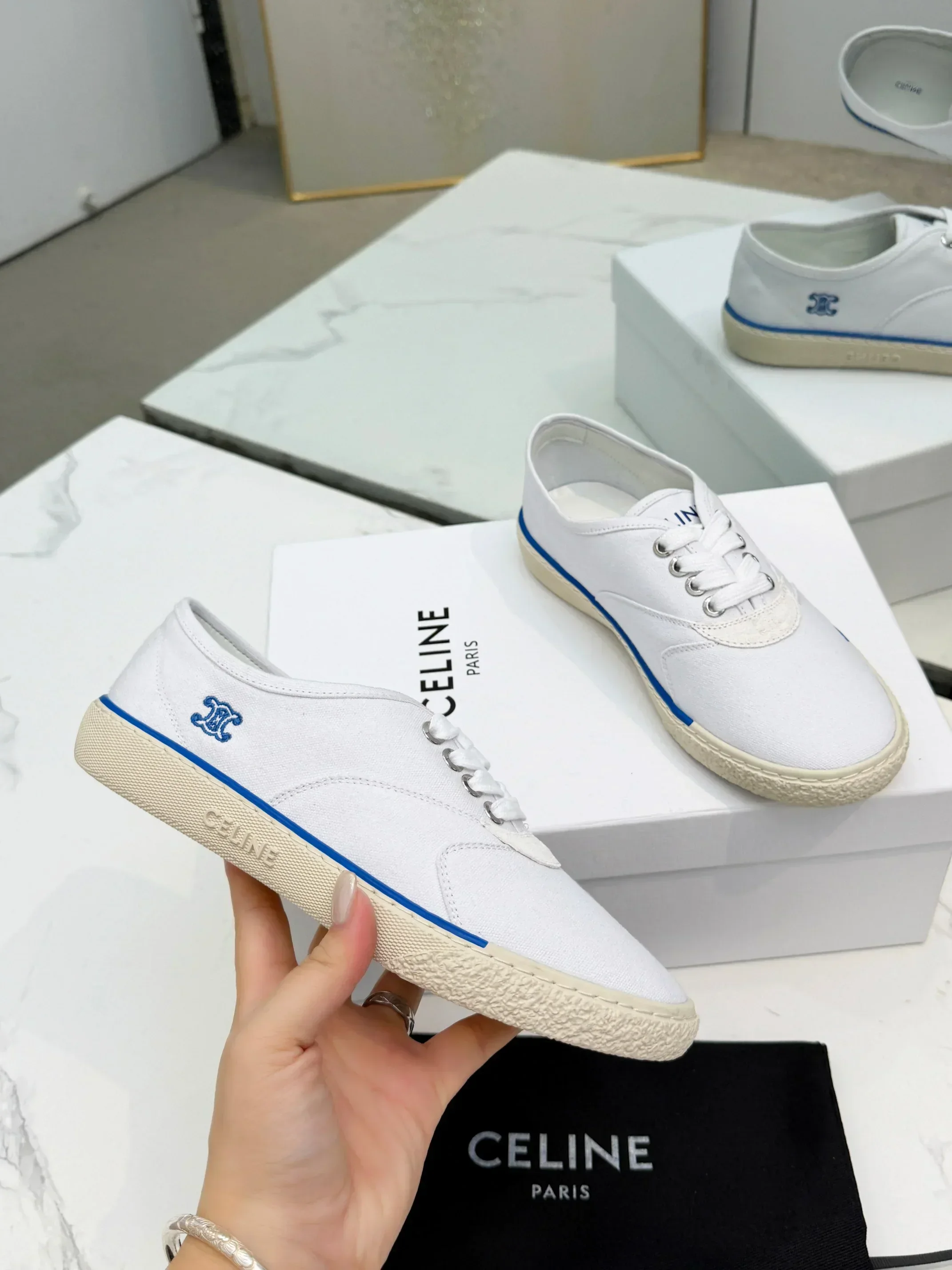 CELINE Sneakers & Trainers Canvas (White-Blue-Beige) EU35-41 A90202607050758 - Image 5