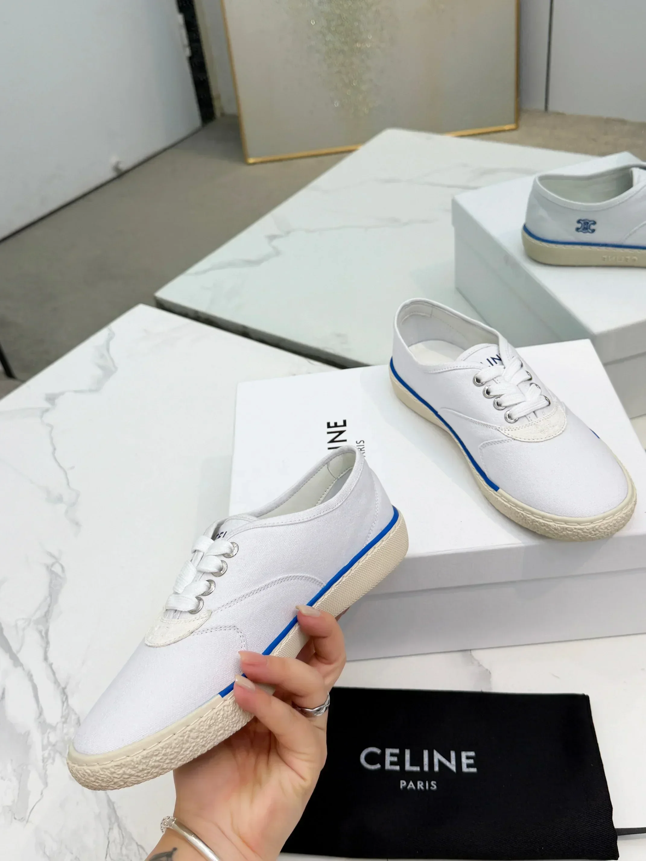 CELINE Sneakers & Trainers Canvas (White-Blue-Beige) EU35-41 A90202607050758 - Image 8