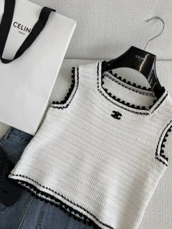 CELINE T-shirts & Vests Crochet (White-Black) S-L B40202607050163