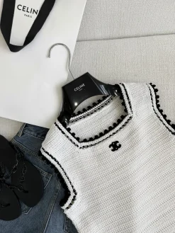 Alternative view of CELINE T-shirts & Vests Crochet (White-Black) S-L B40202607050163