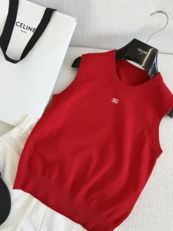 CELINE T-shirts & Vests Knit Cotton (Red) S-L B10202607050165