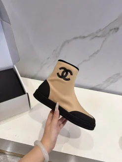 CHANEL Boots & Booties Lycra, Lambskin (Beige-Black) EU35-40 B50202607050134