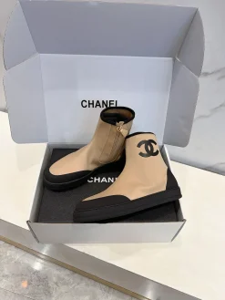 Alternative view of CHANEL Boots & Booties Lycra, Lambskin (Beige-Black) EU35-40 B50202607050134