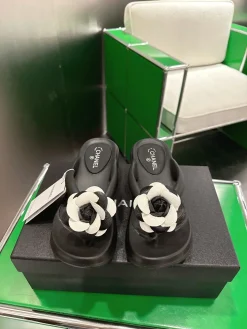 CHANEL Slides & Slippers Rubber Leather (Black-White) EU35-42 A30202607050656