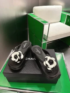 Alternative view of CHANEL Slides & Slippers Rubber Leather (Black-White) EU35-42 A30202607050656