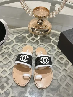 CHANEL Slides & Slippers Woven Fabric (Black-White-Beige) EU35-41 B50202607051199