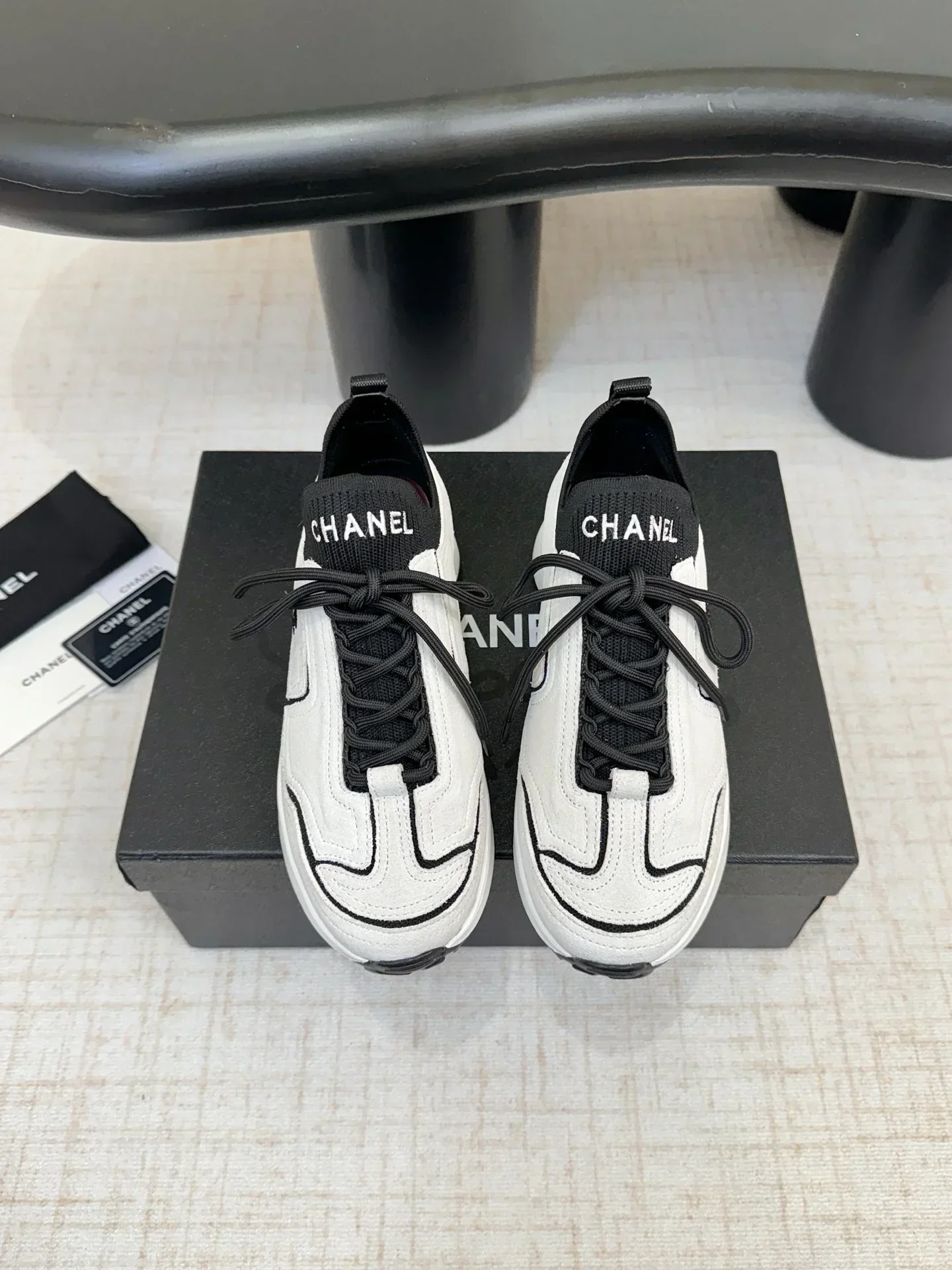 CHANEL Sneakers & Trainers Knit Leather (White-Black) EU35-41 B50202607051201