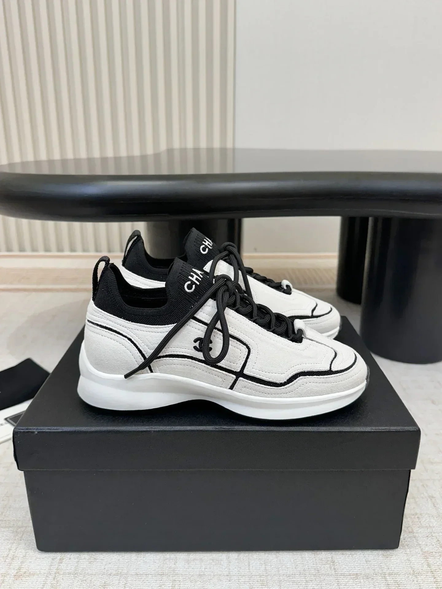 CHANEL Sneakers & Trainers Knit Leather (White-Black) EU35-41 B50202607051201 - Image 2
