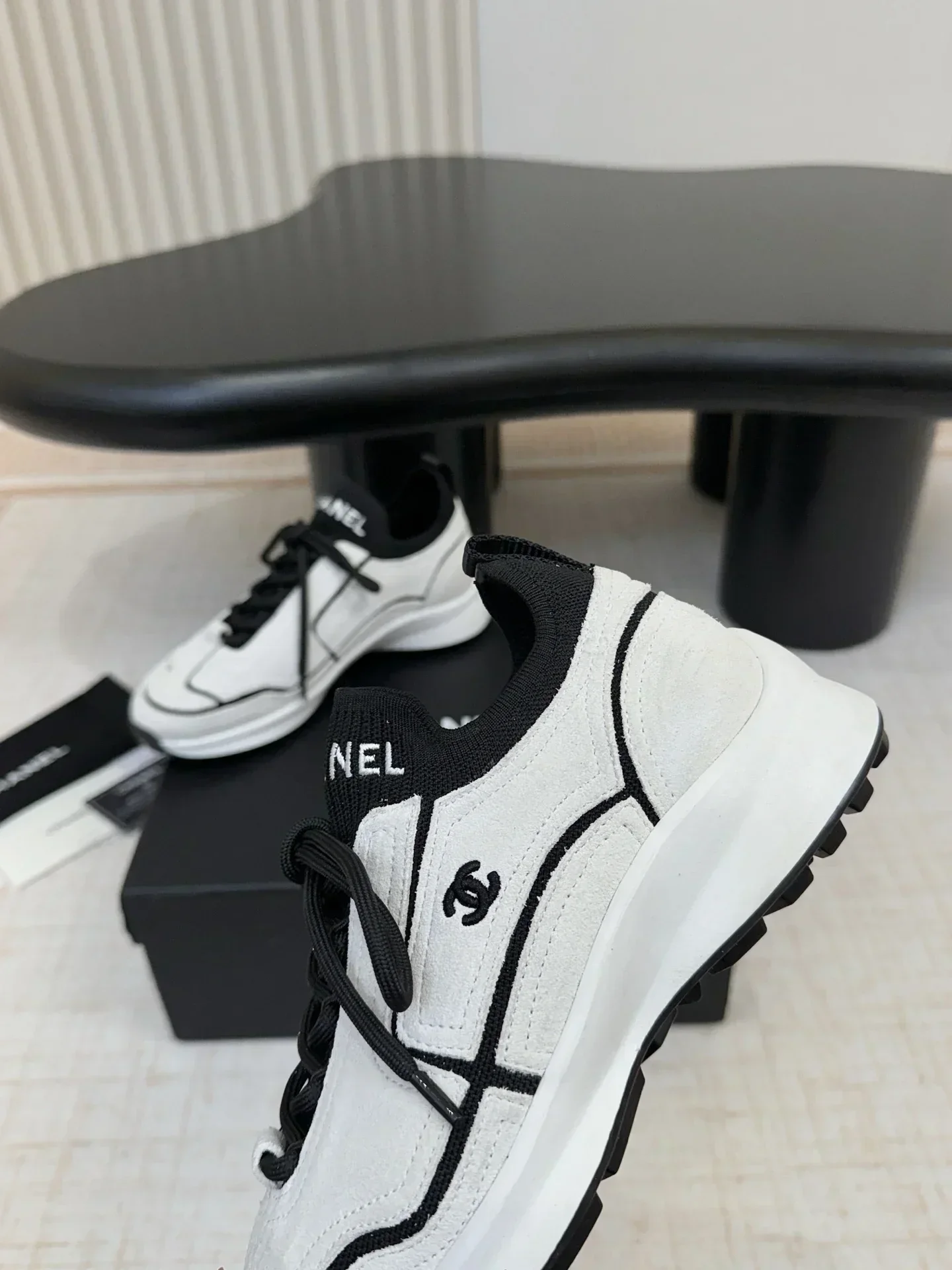 CHANEL Sneakers & Trainers Knit Leather (White-Black) EU35-41 B50202607051201 - Image 5