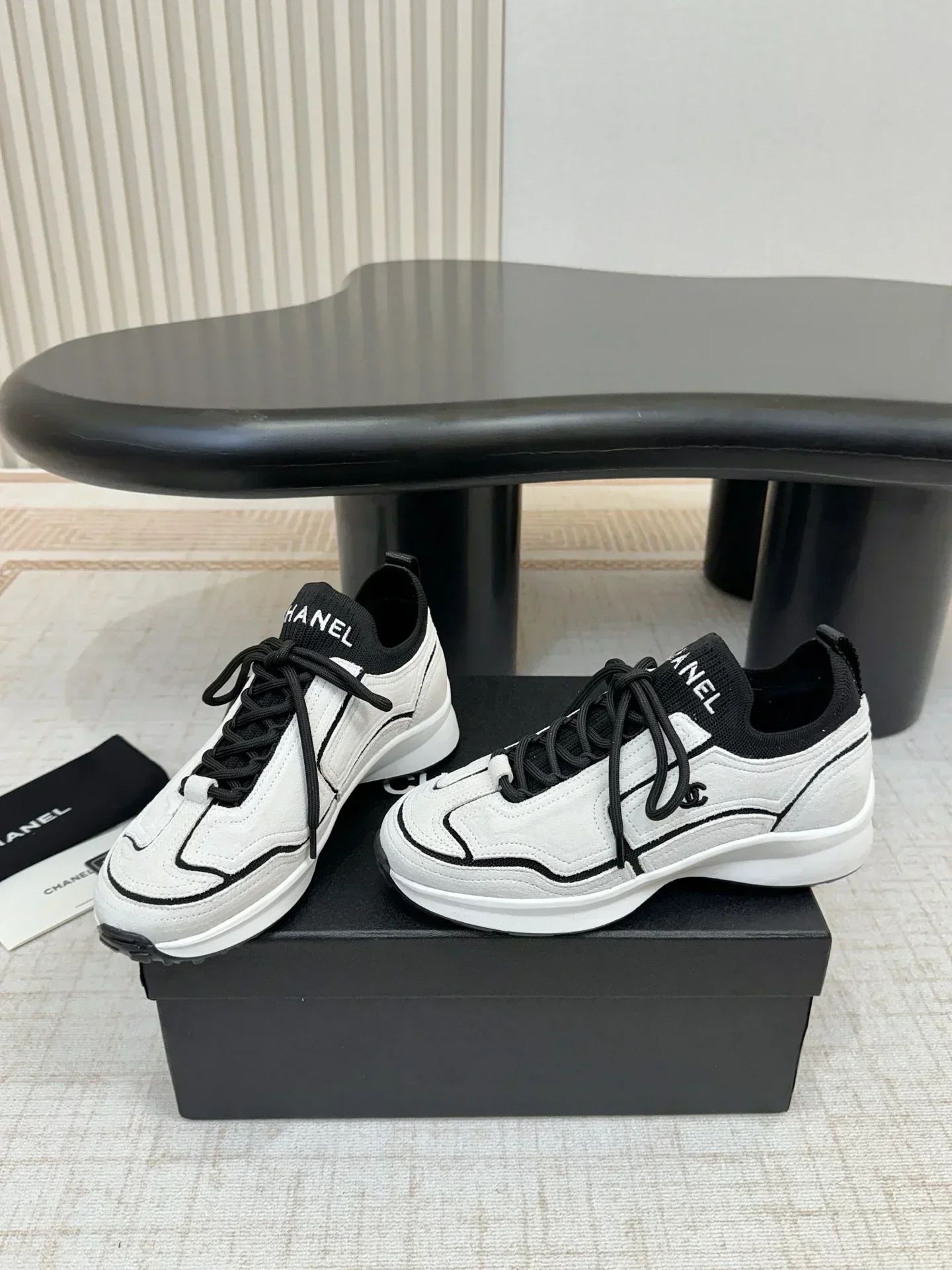CHANEL Sneakers & Trainers Knit Leather (White-Black) EU35-41 B50202607051201 - Image 7