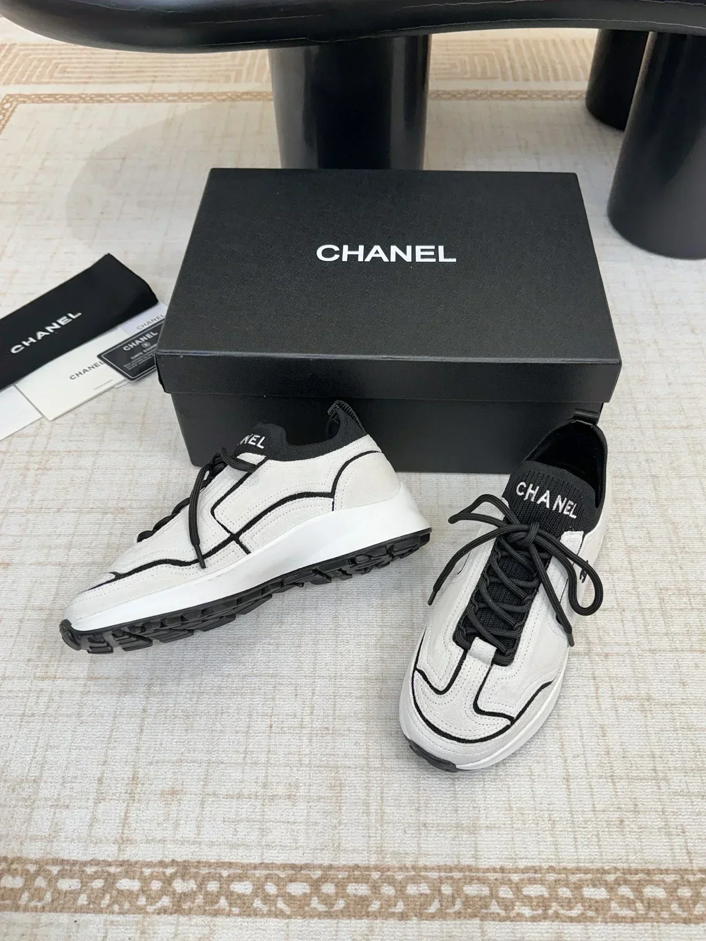 CHANEL Sneakers & Trainers Knit Leather (White-Black) EU35-41 B50202607051201 - Image 8
