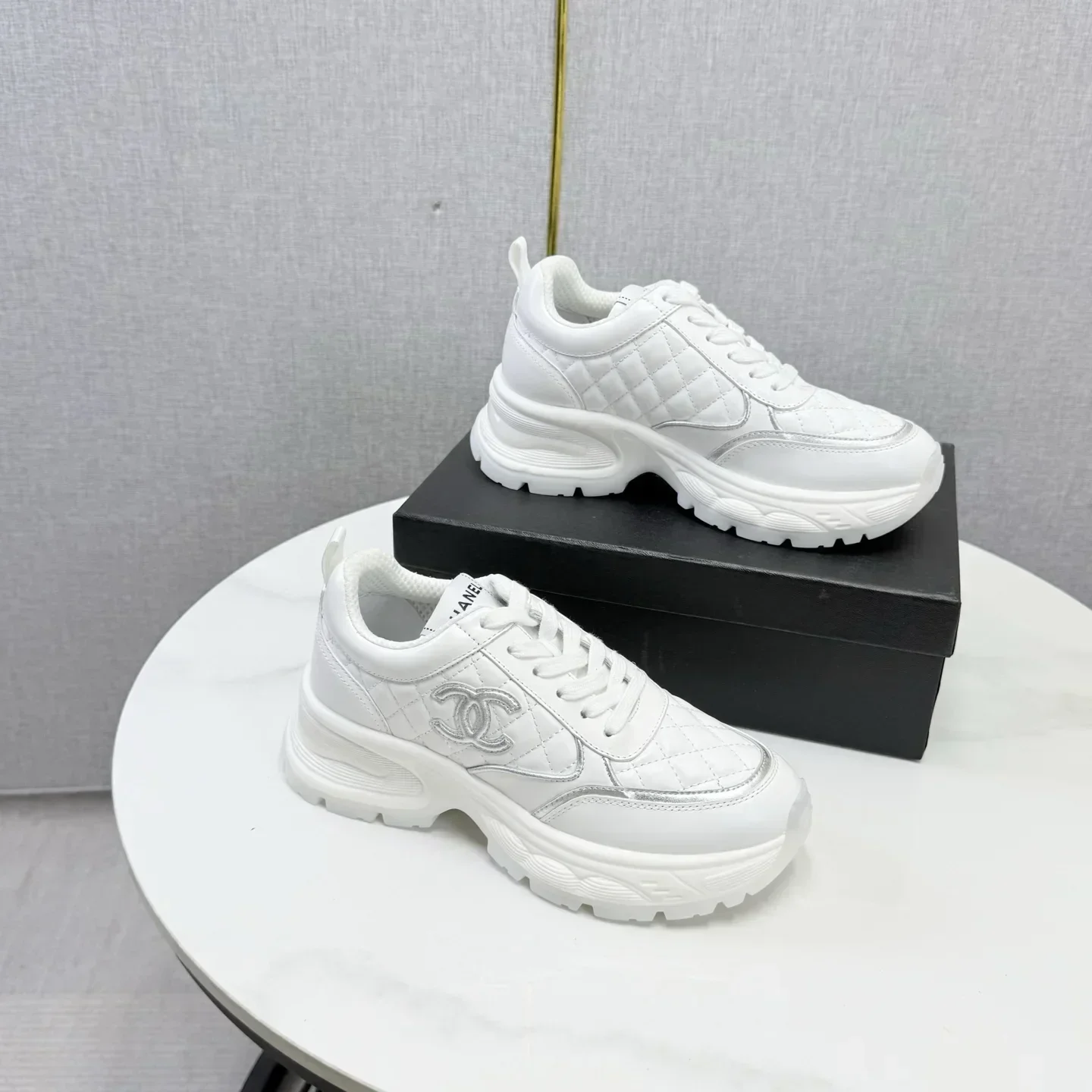 CHANEL Sneakers & Trainers Lambskin, Fabric (White-Silver) EU35-41 C30202607051632 - Image 3