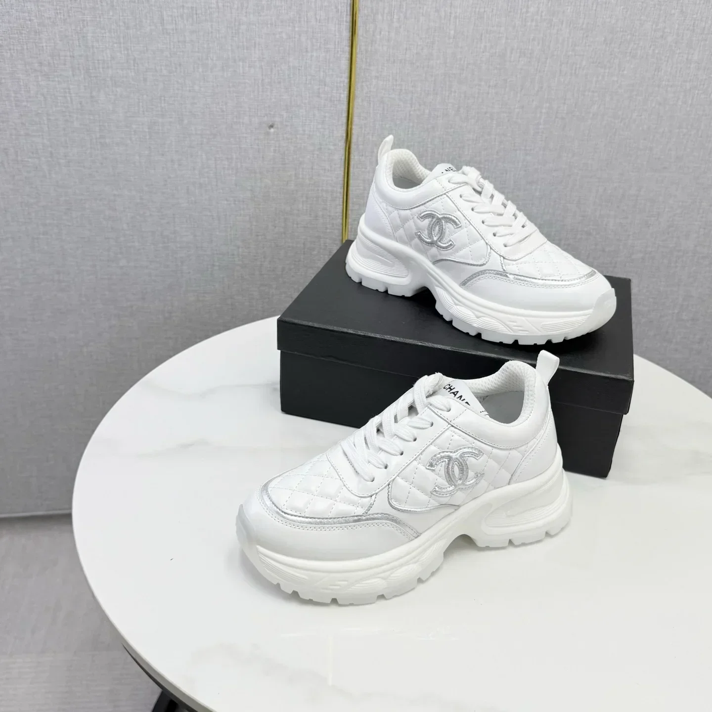 CHANEL Sneakers & Trainers Lambskin, Fabric (White-Silver) EU35-41 C30202607051632 - Image 4