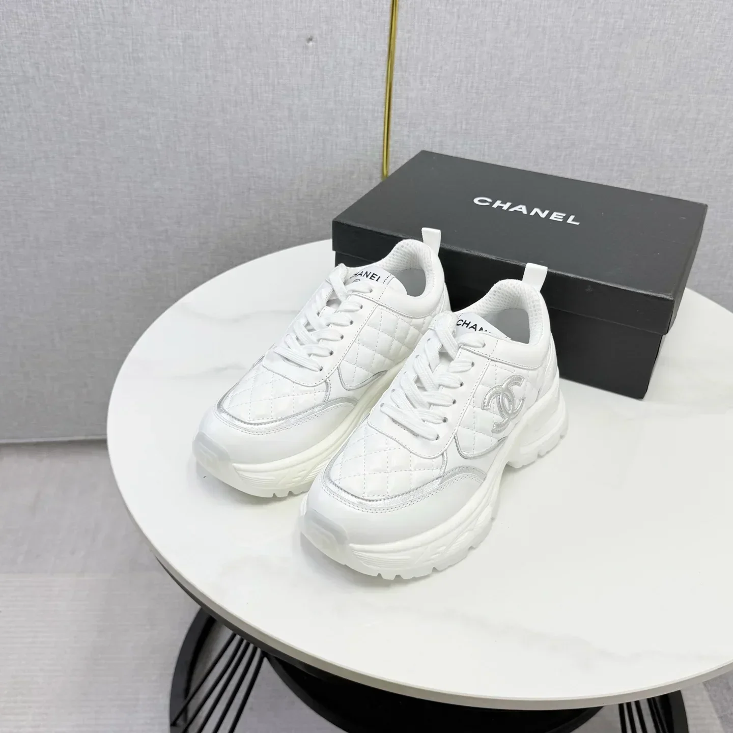 CHANEL Sneakers & Trainers Lambskin, Fabric (White-Silver) EU35-41 C30202607051632 - Image 5