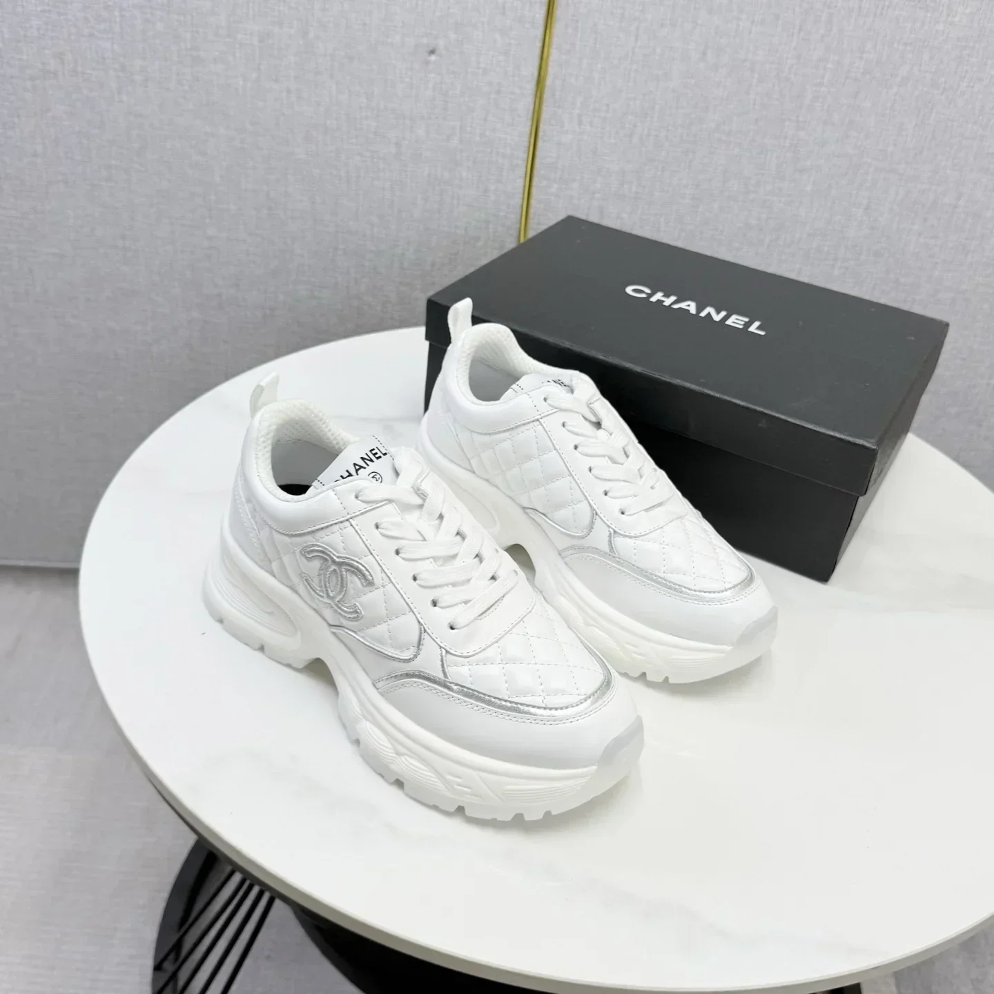 CHANEL Sneakers & Trainers Lambskin, Fabric (White-Silver) EU35-41 C30202607051632 - Image 6