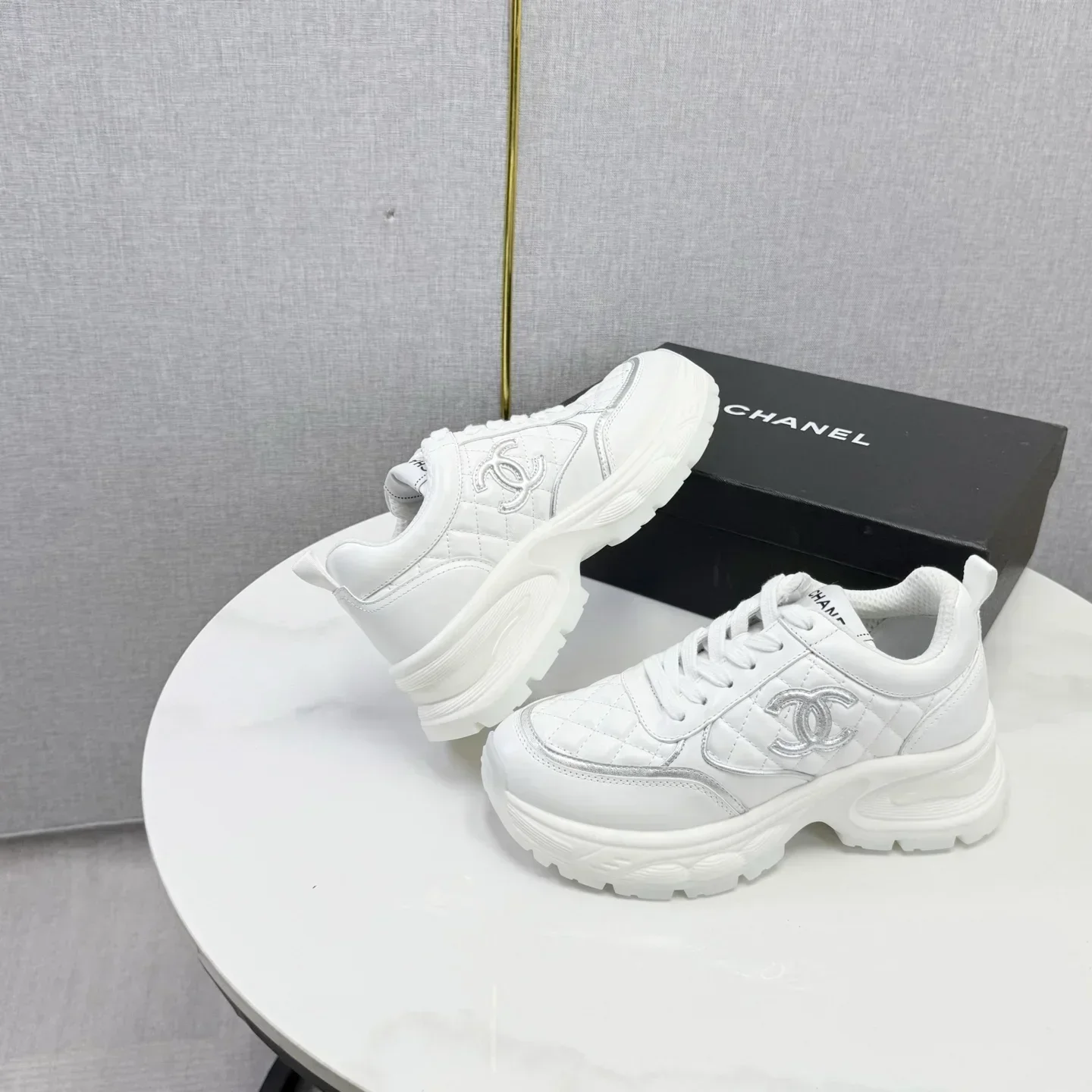 CHANEL Sneakers & Trainers Lambskin, Fabric (White-Silver) EU35-41 C30202607051632 - Image 8