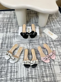 DIOR Slides & Slippers Canvas Leather (Black-White-Pink) EU35-43 A80202607050185