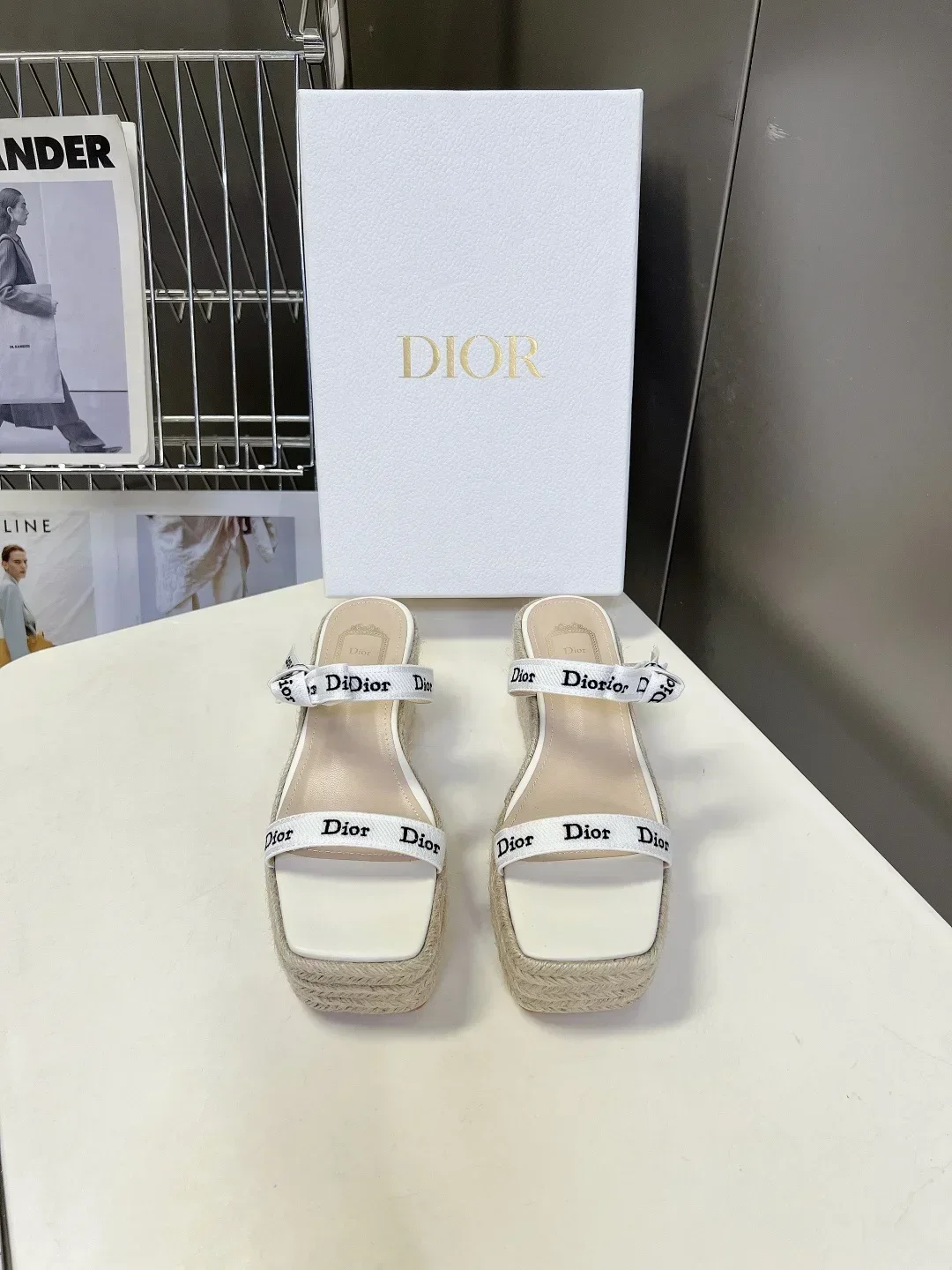 DIOR Slides & Slippers Canvas Leather (White-Beige) EU35-40 B60202607050218