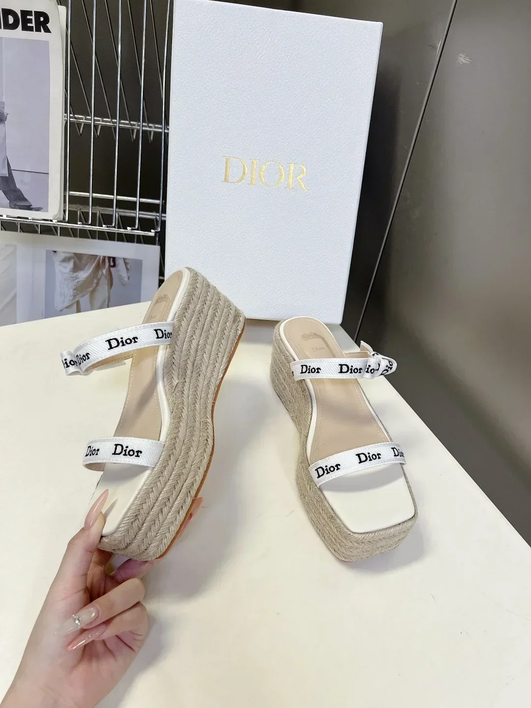 DIOR Slides & Slippers Canvas Leather (White-Beige) EU35-40 B60202607050218 - Image 4