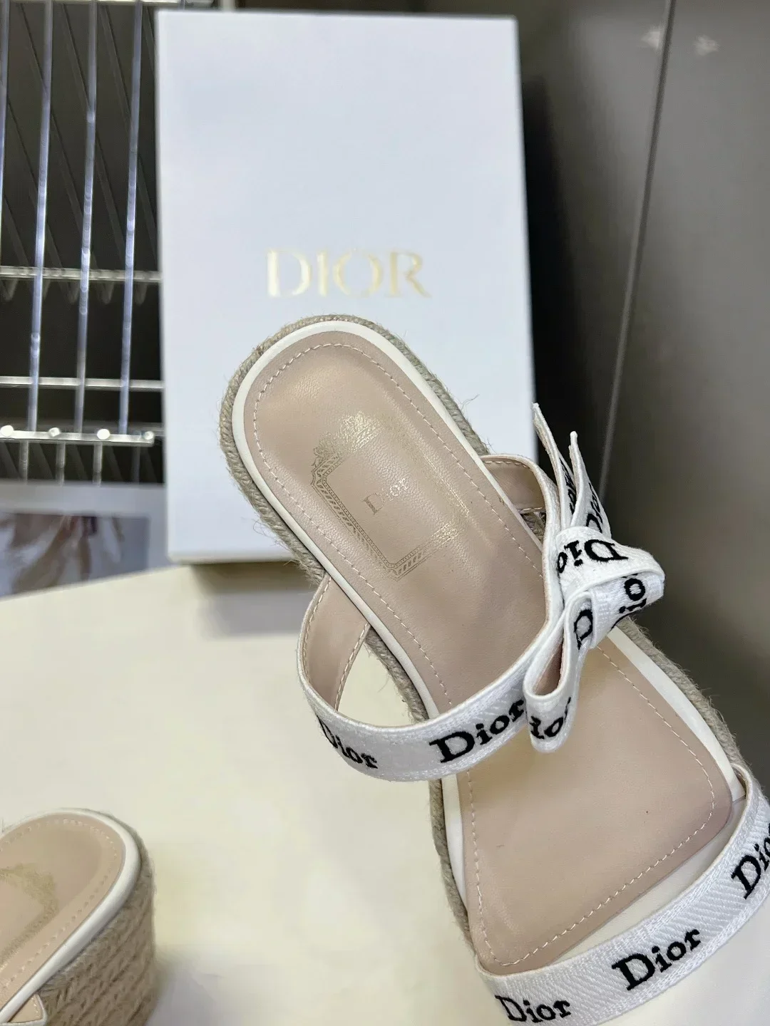 DIOR Slides & Slippers Canvas Leather (White-Beige) EU35-40 B60202607050218 - Image 8