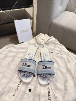DIOR Slides & Slippers Embroidered Cotton (White-Blue) EU35-41 B00202607050807