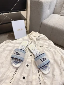 Alternative view of DIOR Slides & Slippers Embroidered Cotton (White-Blue) EU35-41 B00202607050807