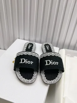 DIOR Slides & Slippers Embroidered Fabric (Black-White) EU35-43 A90202607050760