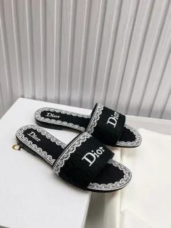 Alternative view of DIOR Slides & Slippers Embroidered Fabric (Black-White) EU35-43 A90202607050760