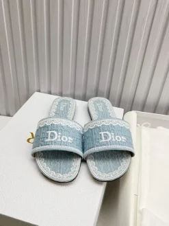 DIOR Slides & Slippers Embroidered Fabric (Light Blue-White-Black) EU35-43 A90202607050766