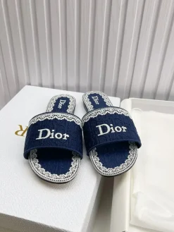 DIOR Slides & Slippers Embroidered Fabric (Navy Blue-White) EU35-43 A90202607050762