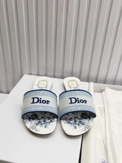 DIOR Slides & Slippers Embroidered Fabric (White-Blue) EU35-43 A90202607050763