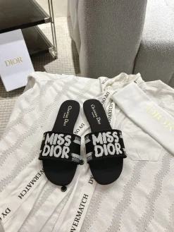 DIOR Slides & Slippers Embroidery Cotton (Black-White) EU35-41 B00202607050806