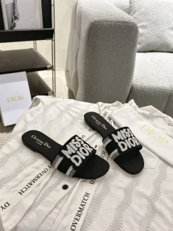 Alternative view of DIOR Slides & Slippers Embroidery Cotton (Black-White) EU35-41 B00202607050806